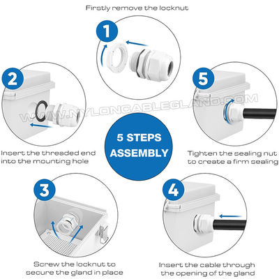Waterproof Cord Connector M25x1.5 Plastic Cable Gland IP68, 13-18mm Range, Nylon (PA) 6, UL746C-f1 Rated, Outdoor Use