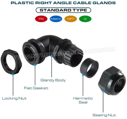 90° Elbow Hermetic Cable Glands, IP68 Waterproof Right Angled Electrical Cable Connector Glands with PG & Metric Threads