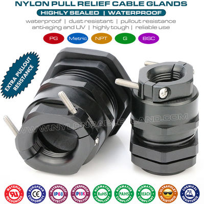IP68 Watertight Polyamide Plastic Adjustable Black Cable Glands PG & Metric Type with Metal Strain Relief Clamp