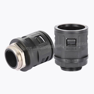 Black RAL9005 Polyamide 6 Straight Quick Connectors M12~M63 with Metal Metric Thread for Corrugated Tubes AD10~AD54.5