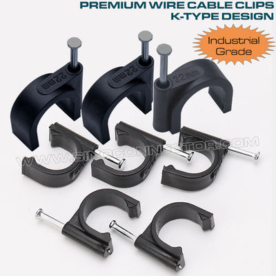 100pcs K-Type Black Cable Clips 4mm~32mm Round Cable Clips for RG6, RG59, RJ45 Coax Cable, Ethernet Cable, Phone Cable