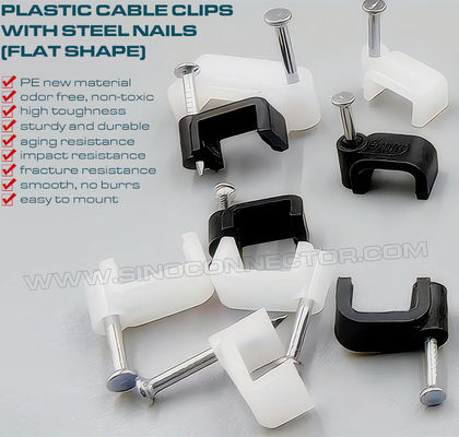 Cable Clips Black Cable Holders 100pcs, 4mm~19mm Square Cable Clips Cable Organizers White with Nails for Flat Cables