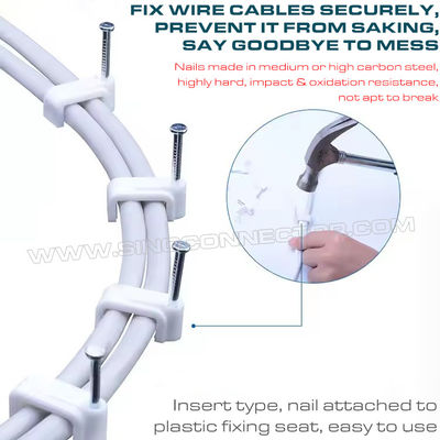 Cable Clips Black Cable Holders 100pcs, 4mm~19mm Square Cable Clips Cable Organizers White with Nails for Flat Cables