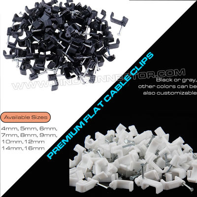 Cable Clips Black Cable Holders 100pcs, 4mm~19mm Square Cable Clips Cable Organizers White with Nails for Flat Cables