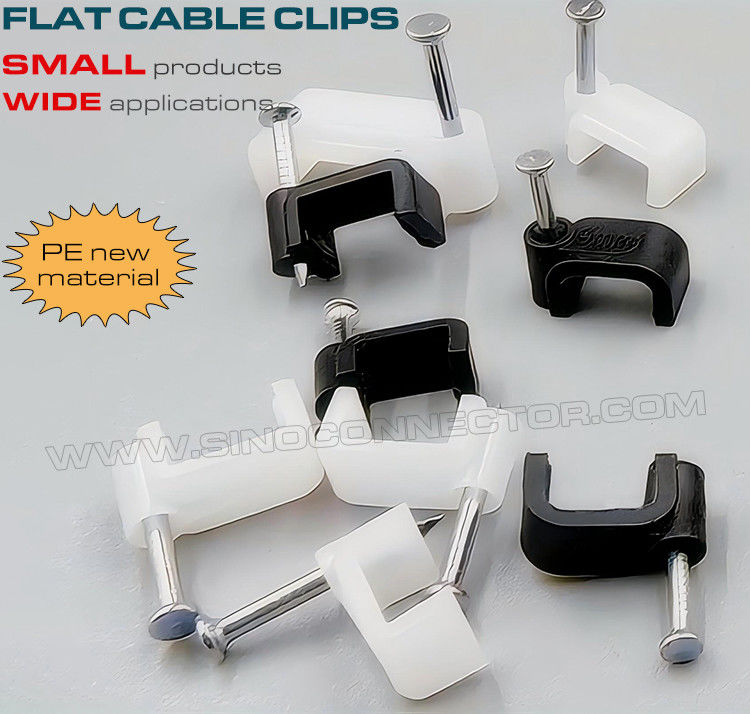 Cable Clips Black Cable Holders 100pcs, 4mm~19mm Square Cable Clips Cable Organizers White with Nails for Flat Cables
