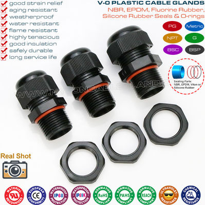 Pressacavi ignifughi neri poliammide nylon IP68 (UL94 V-0) PG7~PG48 / M10~M75 con filettatura PG o metrica