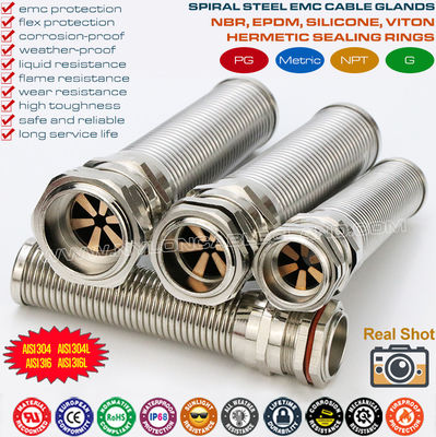 Pressacavi filettati NPT in acciaio inox EMC (IP68) con protezione flessibile a spirale