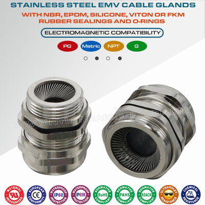 Pressacavi EMC/EMV per cavi schermati, filettatura PG, acciaio inossidabile SS304, SS316 e SS316L