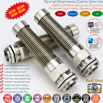 Pressacavi kabelforskruninger IP68 metallici PG in acciaio inossidabile SS 304 / SS 316 con protezione a spirale