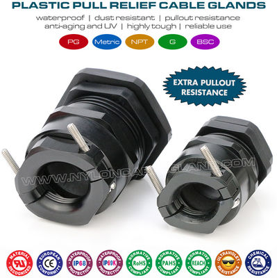 Pressacavi PG e metrici in plastica IP68 nero RAL9005 con morsetto metallico supplementare (scarico della trazione)