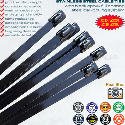 Fascetta acciaio inox 316/304 200mm x 7,9 con rivestimento epossidico completo nero (380 libbre) per recinzioni esterne