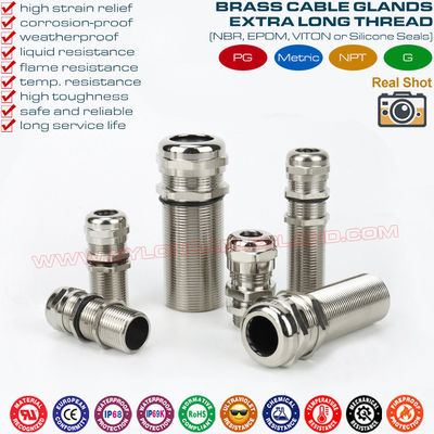 Pressacavi filettatura lunga (filetto lungo) ottone nichelato IP68/IP69 (PG7~PG48 e M12~M63) per pannelli spessi