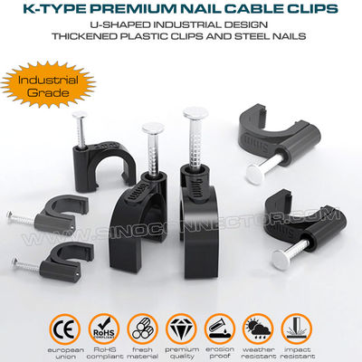 Graffette fissacavo (graffette clip per cavi, fermacavo con chiodo, graffette per cavi), polietilene, bianco/nero, forma U, tipo K, 4mm~32mm, per la gestione dei cavi