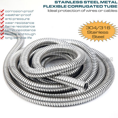 Tubo condotto corrugato flessibile DN20 in acciaio inox 304/316 (Ø20mm x Ø24,3mm) 50 metri/bobina per la protezione dei cavi