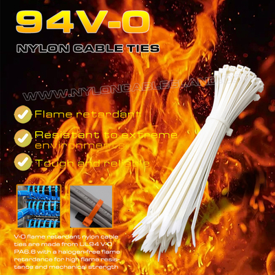 Fascetta per cavi in nylon 6.6 94V-0 150x3,6 mm, Ø3~35 mm, fascetta stringicavo in poliammide regolabile ignifuga per applicazioni resistenti alla fiamma