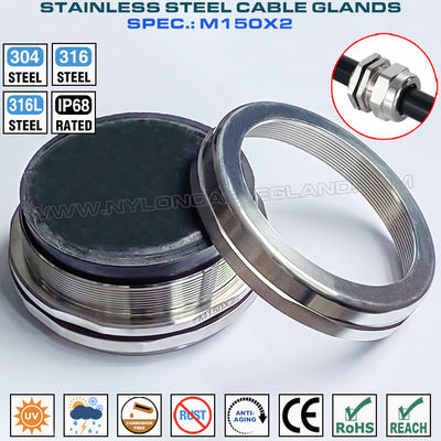 M150x2 Glandola di cavo metrica in acciaio inossidabile 316, Glandola di cavo in acciaio inossidabile IP68 316L connettore impermeabile Inox 304 per cavi da 110 a 125 mm