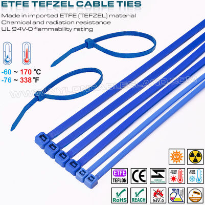 Fascetta per cavi in Teflon blu 200 x 4,8 mm, fascetta per cavi ETFE 94V-0, 50 libbre, fascetta per cavi Tefzel resistente agli agenti chimici per ambienti estremi
