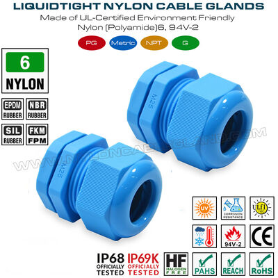 Collegatore di cavo impermeabile M25x1.5 Glandula di cavo di plastica IP68, 13-18mm Range, Nylon (PA 6, UL746C-f1 Rated, uso all'aperto