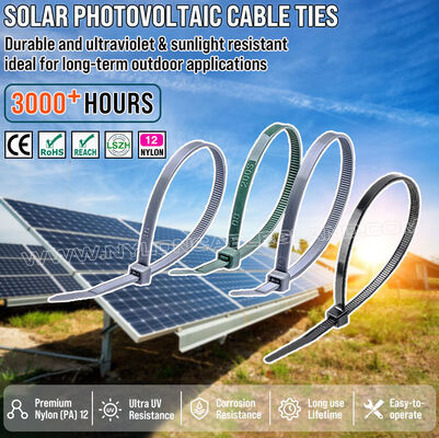 Fascetta serracavi Nylon (PA) 12 resistente ai raggi UV 300 mm x 4,8 (Ø 3-80 mm), eccellente resistenza alla salsedine e agli agenti chimici, per il settore del fotovoltaico