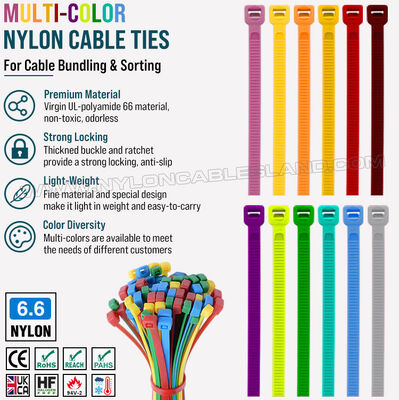 Cable Tie colorato 200 mm x 4.8, 3~50mm regolabile Nylon 66 Multicolor Zip Tie (222N / 50LBS) per la gestione visiva del cavo