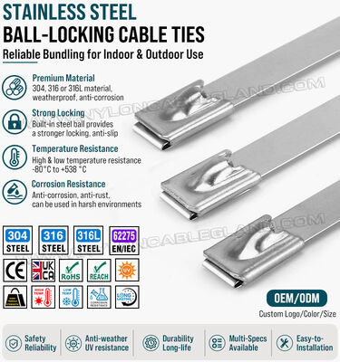 Fascetta serracavo in acciaio inox non rivestita tipi 316L, 316, 304, larghezza 12 mm x lunghezza da 350 a 1100 mm, 675 libbre (306 kg / 3000 N), per la produzione industriale e i macchinari