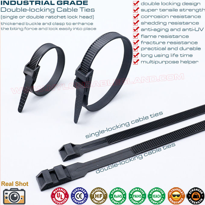 Fascetta di bloccaggio nylon a doppia chiusura nere 9x350mm, fascette serrafili in plastica a doppia chiusura 500N, Ø20-93mm per tubi, condotte, veicoli