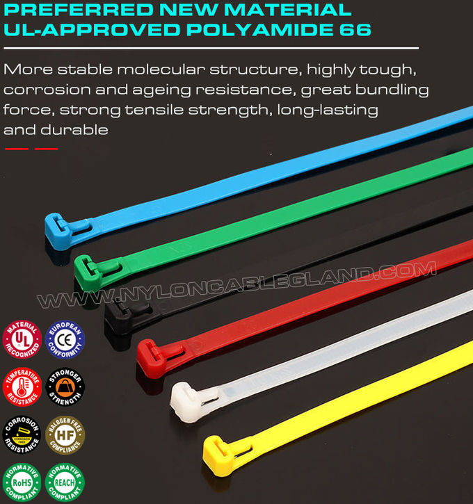 Fascetta di bloccaggio sganciabile plastica colorata 300mm x 7,6, Ø10~82mm fascetta stringitubo sbloccabile / fascetta di serraggio riutilizzabile (50 libbre) nylon 66, 94V-2 per interni ed esterni