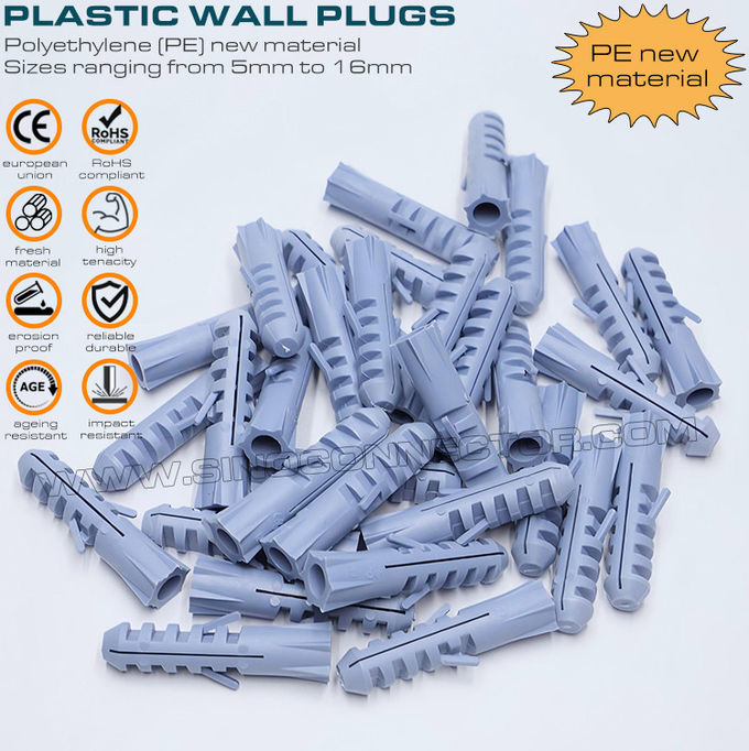 Tasselli espandibili in plastica (tasselli a vite, tasselli per cartongesso) grigi, rossi o blu Ø10 x 50mm 100 pezzi con viti Ø6~8mm per decorazioni per casa