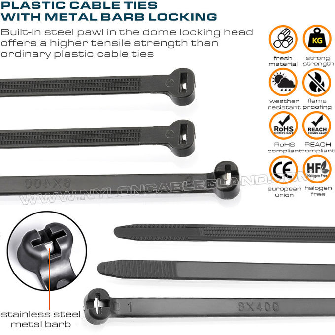 Fascetta stringicavo nylon con linguetta metallica 400mm x 8, fascetta fermacavo plastica regolabile Ø9-108mm con dentino inox, 550N (112 libbre), per cantieristica navale